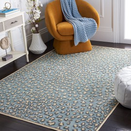 SAFAVIEH Paradise Collection Area Rug - 5'3" x 7'6", Cream & Spruce, Animal Print Viscose Design, Ideal for High Traffic Areas in Living Room, Bedroom (PAR84-2410)