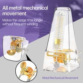 TERENCE Mechanical Metronome for Guitar Bass Piano Violin Bass Metronome with High Precision Traditional Pyramid Transparent
