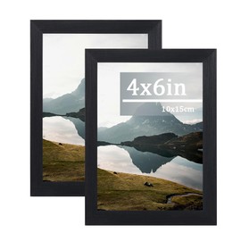 2PCS Photo Picture Frame 4x6 inch, Wooden Freestanding and Wall Mountable,10x15 cm - Set of 2 (Black)