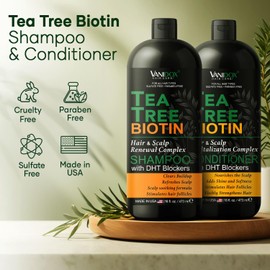 VANIDOX VANIDOX Tea Tree Shampoo and Conditioner Set with Biotin and 100% Pure Tea Tree Oil for Itchy and Dry Scalp - Sulfate and Paraben Free - Tea Tree Oil Shampoo and Conditioner - 16 fl. oz. Each