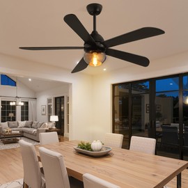 YITAHOME Ceiling Fans with Lights, Unique Designs for Glass Lampshade and Fan Blades, 52 Inch Black Ceiling Fan, 6 Speeds, Reversible Quiet DC Motor Fan for Living Room, Dining Room, Bedroom, Black