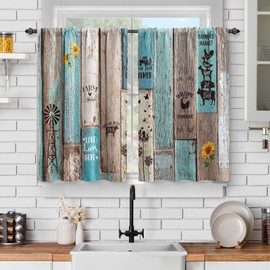 Jekeno Wooden Barn Door Kitchen Curtains Farmhouse Vintage Plank Striped Short Cafe Decor for Living Room Tier for Bathroom Rod Pocket Window Drapes 45 Inch Length 2 Panels Set