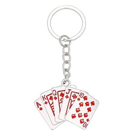 QDDollars Poker Keychain for Men, Playing Cards Keychain, Royal Flush Keychain, Vintage Punk Poker Cards Amulet Keychain, red