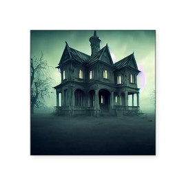 CafePress Haunted House Square Bumper Sticker Car Decal