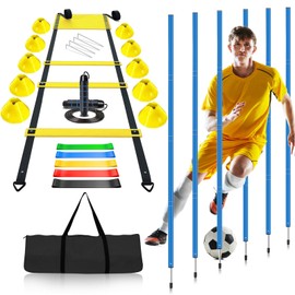 Soccer Agility Training Poles Equipment |Adjustable Soccer Equipment for Training Includes 6 Flexible Agility Poles, 20FTAgility Ladder,10 Football Cones for Speed Outdoor Training Athletes & Kids