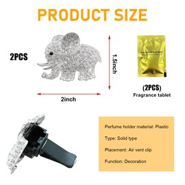 Sylvil 2 PCS Bling Car Air Vent Clip, Cute Elephant Crystal Air Conditioning Outlet Clip, Air Fresheners Diffuser Clip Charm, Interior Decor Car Accessories For Women Girl