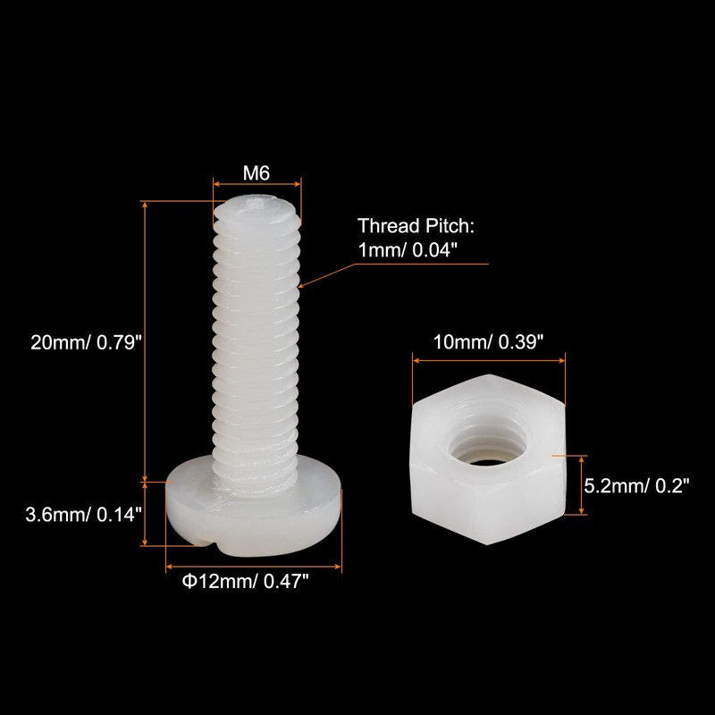 sourcing map 20 Pairs Nylon Screw Nut Set for Machines