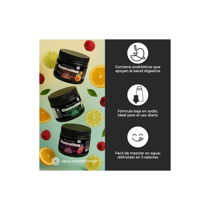 HEALTHADDICTION Polvo de Electrolitos con BCAAs Prebióticos y Vitaminas B