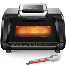 Indoor Grill/Griddle Combo with View Window, 7-in-1 Smart Smokeless Electric Grill with Air Fryer, Bake, Roast, Broil and Dehydrate, Preheat, 1750W, Smart Thermometer, Silicone Tongs included