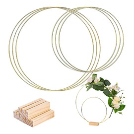 Metal Rings for Crafts, 3-Piece Set Metal Ring with Base, Decorative Ring with Base 20 cm + 10 cm, Wooden Stand Wreath, Metal Ring for DIY Dream Catchers, Wedding Decorations and Christmas Crafts