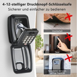 Key Safe with Number Code, Key Safe Outdoor Waterproof Key Box, Key Box with Number Code, 12 Digits, Modern Key Cabinet for Home, Office, Garage, School, Tenant