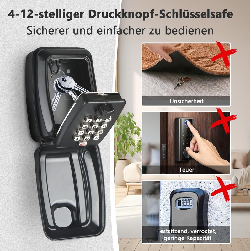 Key Safe with Number Code, Key Safe Outdoor Waterproof Key