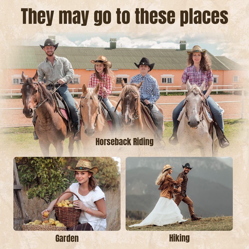 Straw Cowboy Hat Western Style Classic Cowgirl Hat, Dark Brown,