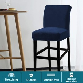 Turquoize Bar Stool Covers 4 Pack Bar Stool Covers with Backs Barstool Covers Velvet Bar Stool Seat Covers Slipcover Pub Counter Stool High Back Chair Covers, Thick Soft Modern Style, Navy, 4