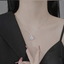 Jumcew Dainty Cubic Zirconia Diamond Pendant Necklace Sterling Silver Solitaire Necklace for Women