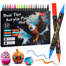 Droaful Acrylstifte für Steine Wasserfest, 12 Pc Acrylstifte Spülmaschinenfest Bemalen für Steinen, Porzellan, Glas, Leinwand, Keramik, Holz, Metall, Kunststoff, Schnelltrocknend, Ungiftig und Geruchsneutra