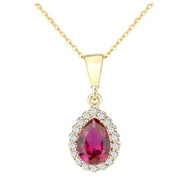 Old English Jewellers 9ct Yellow Gold Ruby Teardrop Pendant Necklace + 18 inch Chain