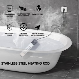 YOUTHTXY 2000W Immersion Water Heater for Pool and Bucket Use, Rapid Heating with Digital LCD Thermometer, Anti-Scald 304 Stainless Steel Guard, Portable&Submersible, Heats 5 Gallon Water in Minutes