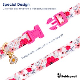 Raisingwell Cotton Dog Collar Light Pink Flower Pattern for Boys and Girls Cute Dog Collars Summer Fall Gift Adjustable for Small to Medium Breed Dogs (S)