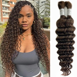 18 Inch Human Hair Braiding Hair 4# Natural Brown Human Braiding Hair Deep Wave Bulk 100g For Boho Braids