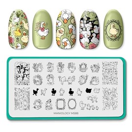 Maniology Garden Waddle Nail Stamping Plate, Farmyard Animal Stamp Plates, Cheerful Spring Pond Manicure Ideas, Springtime Duck DIY Patterns