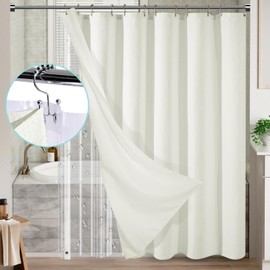Vipfree 3 in 1 Shower Curtain Set, Waffle Shower Curtain and Liner Set with 12 Double Sided Shower Curtain Hooks, 258GSM Luxury Weighted Cloth Shower Curtains for Bathroom, 72 W x 72 H, Cream