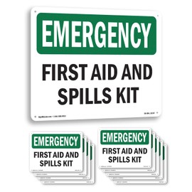 First Aid And Spills Kit OSHA Emergency Aluminum Sign 10 Inch x 7 Inch - 10 Pack