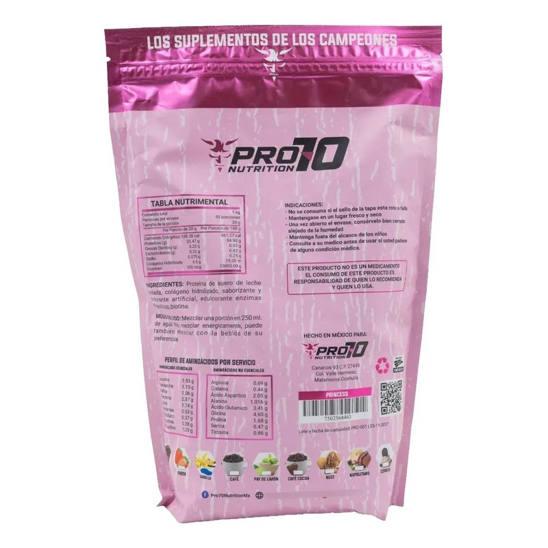 Princess Whey Protein Pro70 Nutrition 1 Kg 33 Servicios