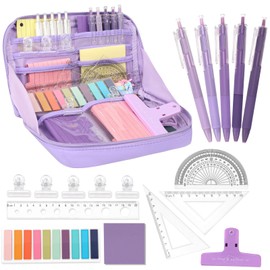 wokdsbl School Supplies Stationery Set Blue for Students Girls Boys - Pencil Case with Pens Ruler Sticky Notes - Aesthetic Large Capacity Pencil Case - Back to School Must Haves 7-in-1 Set