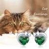 Cat Heart Birthstone Stud Earrings Sterling Silver Emerald Earrings for
