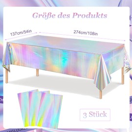 ZYNERY Pack of 3 Colourful Plastic Tablecloth, 137 x 274 cm Tablecloth, Birthday, Party Tablecloth, Glitter Tablecloth, Waterproof Tablecloth for Birthday, Wedding, Party
