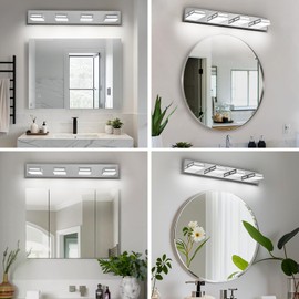 Donrao 30-Inch 4-Light LED Modern Chrome Bathroom Vanity Light Fixtures Over Mirror, Bathroom Lighting Fixtures with Cool White 6000K, Rotatable Vanity Wall Lights for Bath Restroom Powder Room