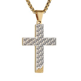 HZMAN Cross Necklace for Men Women Stainless Steel Small Cross Pendant Christian Faith Jewelry Gift (Gold)