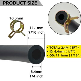 YGQ 6mm(1/4") ID Fuel Line Hose 2.4 Meters(8 Feet) Gas Tube for Kawasaki Kohler Briggs & Stratton Small Gas Diesel Powersports Engines and Generators with 20 Clamps Rubber Black