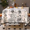 F-CHU Boho Tassel Tablecloth Cotton Linen Floral Tablecloths for Dining