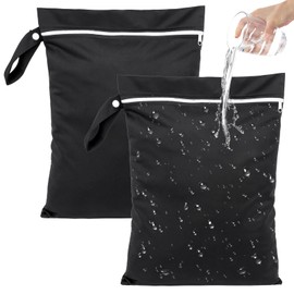 Pack of 2 Wet Bags, 40 x 30 cm Waterproof Wet Bag, Black, Reusable Laundry Bag with Zip, Wet Bag Swimming for Dirty, Beach Towels, Nappies