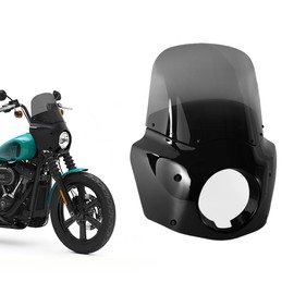 VINTGMT Motorcycle Fairing 5.75" Headlight Fairing with 13" Motorcycle Windshield 49mm Mounting Hardware for Harley Softail Street Bob FXBB FXBBS Standard FXST(Smoke)