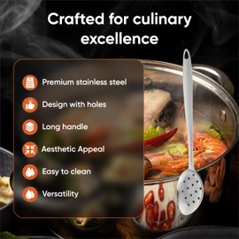 Cuchara ranurada de acero inoxidable – Cuchara de metal perforada de mango largo – Cuchara de metal grande con agujeros