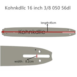 Kohnkdllc 16 inch Chainsaw Chains Guide Bar and 2 Pack 3/8 .050 Inch 56 Drive Links for Stihl MS170, for Greenworks 20312, for RYOBI RY3716, for WORX WG303.1