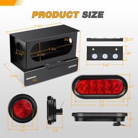 GOOACC Steel Trailer Light Boxes Housing Kit 2PCS Red Side Marker Oval Stop Brake Turn Signals Tail Lights w/Grommet Plugs 3LED License Plate Light for Truck Trailer Boat RV
