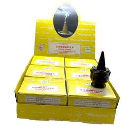 Govinda Incense Cone Holder Bundle with Satya Bangalore (BNG) Citronella Incense Cones- 12 Boxes x 12 Cones