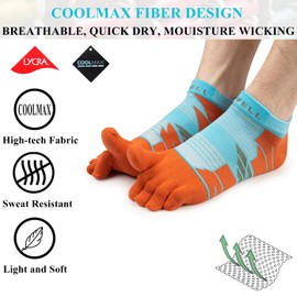 VWELL Toe Socks for Men/Women, COOLMAX Five Finger Socks, Compression Athletic Running Socks Ankle Toe Socks (3Pairs)