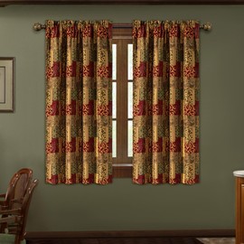 Loom and Mill Luxury Damask Curtains for Living Room, Patchwork Thick Chenille Jacquard Window Treatment with Tiebacks for Bedroom Christmas Party Decorations (2 Panels, 42 x 63 Inch, Red&Gold)