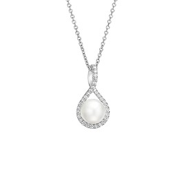 MSBLUE® Pavé Twist 8mm Freshwater Cultured Pearl Pendant | Sterling Silver Necklace with Dazzling Accents | Gift for Women & Special Occasions
