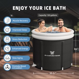 Arcwilderness Foil Cold Plunge Tub - 130 Gal XL Ice Bath Tub for Athletes, Heat Reflective Ice Pod with Cover, Replaceable Inner Liner, Insulated Ice Tubs for Cold Plunge
