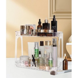 VNIMTI Cosmetic Organiser 2 Levels, Make Up Organiser, Dressing Table Organiser (2 Tiers, Transparent)