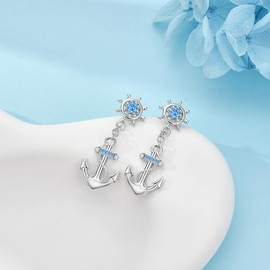 Anchor Stud Earrings 925 Sterling Silver Nautical Earrings Sparkling Anchor Stud Earring Jewellery for Women Navigator
