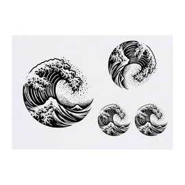 4 x 'Tsunami Ocean Wave' Temporary Tattoos - Water Resistant, Skin-Safe, Non-Toxic Transfers, Mixed Sizes (TO00076334)