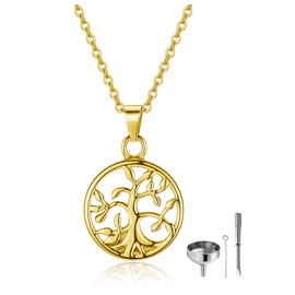 AllerPierce Tree Life Urn Necklace for Ashes Women Men Stainless Steel Memorial Ashes Pendant Necklace w/Funnel Kit Cremation Keepsake Jewellry Gifts for Families Friends Dog Cat Pets