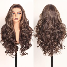 X-Tress Glueless Synthetic Wig for Women, 13 x 6 Lace Front, Golden Brown Blend, Curly Wig, 24 Inch Long, Pre-Plucked, for Women (4/27)